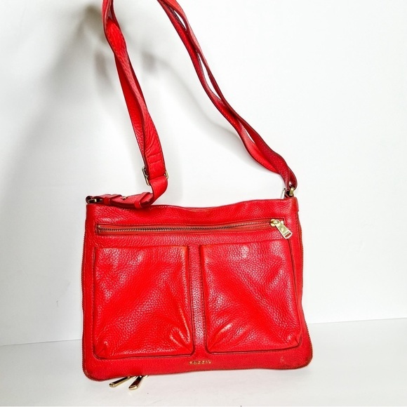 Fossil Crossbody Red Pink Purse Leather Medium - Picture 1 of 8